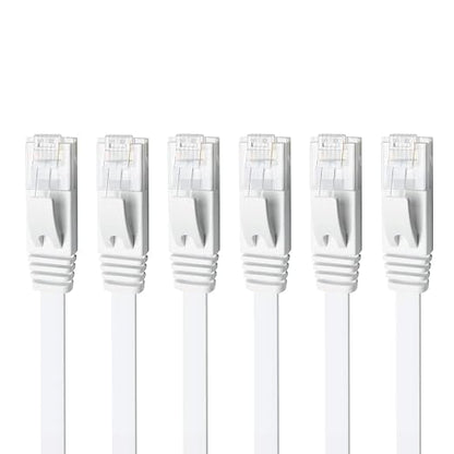 Yauhody CAT 6 Ethernet Cable 10ft 6-Pack White, High Speed Solid Flat CAT6 by Yauhody