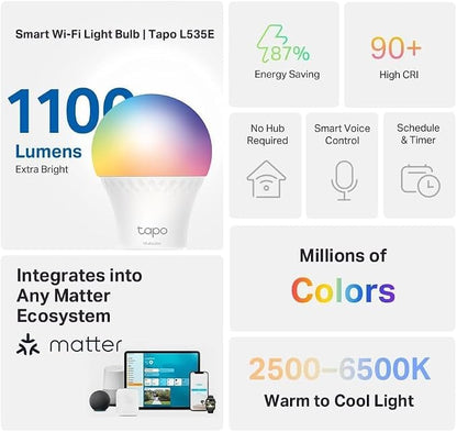 Tapo TP-Link Smart Light Bulbs, 1100 Lumens High Brightness, Matter-Certified - Image 2