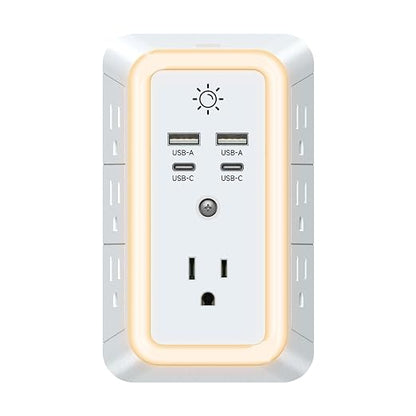 Multi Plug Outlet, USB Wall Charger, Surge Protector, 7 Outlet Extender by Tuilock