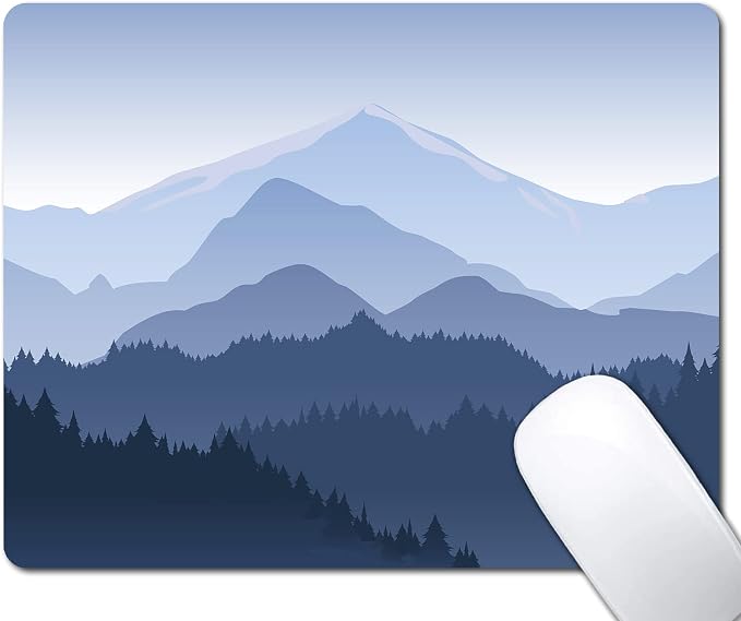 Pine Trees Forest Mouse Pad, Distant Mountain Mouse Pad by EASTSMOOTH