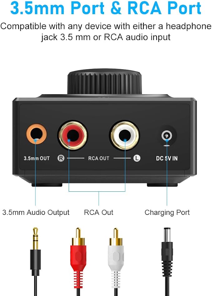 YMOO B06T3 Bluetooth 5.3 Receiver, 100ft RCA Bluetooth Audio Adapter - Image 3