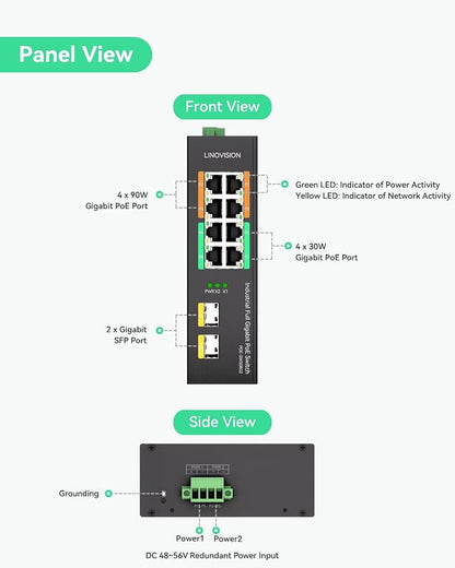 LINOVISION Industrial 8-Port Full Gigabit PoE Switch - Image 2