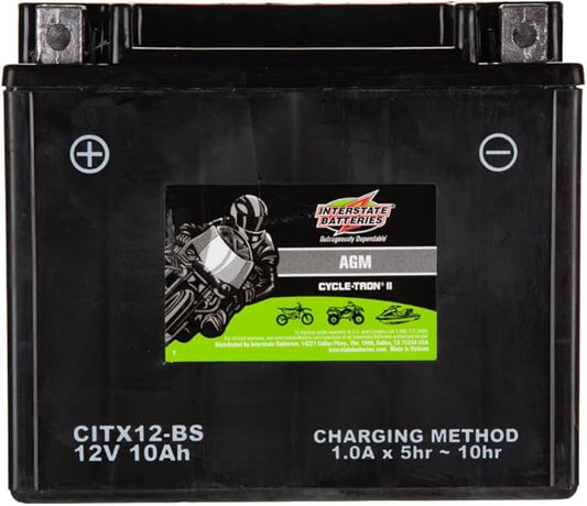 Interstate Batteries YTX12-BS 12V 10Ah Powersports Battery 175CCA AGM by InterstateBatteries