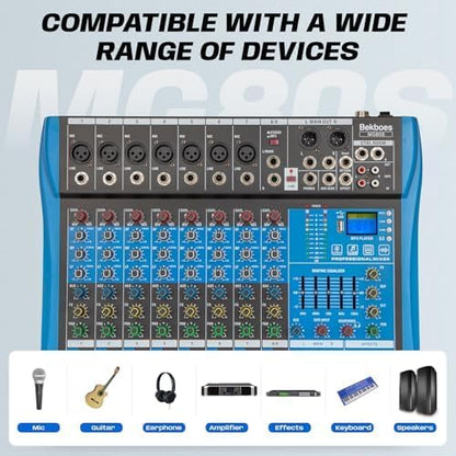 Professional Audio Mixer, 8 Channel, Input 48V Phantom Power Stereo Digital USB - Image 6