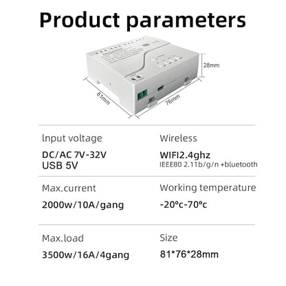Smart WiFi Wireless Relay Switch Module, Tuya 4CH AC/DC 7-32V/ USB 5V Smart - Image 9