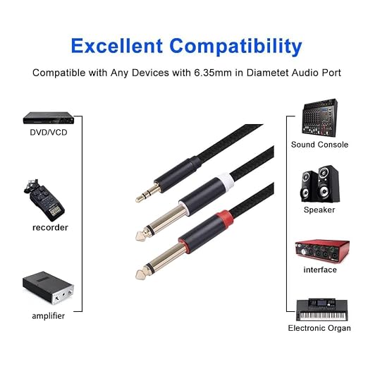 2pack 3.3Ft 3.5mm TRS to Dual 6.35mm Stereo Cable 1/8 TRS to Dual 6.35mm 1/4 TS - Image 2