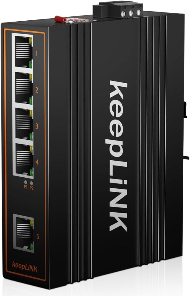 5 Port Gigabit Industrial PoE Switch Unmanaged, 125W Ethernet Din Rail Switch by keepLiNKNetwork