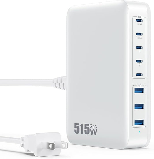 USB C Charger Block 515W GaN IV 8 Port Fast Charging Station Hub, Dual PD 100W by GKUTW
