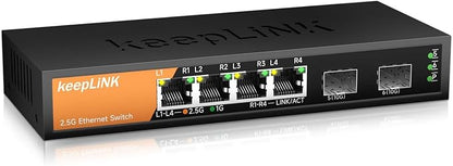 6-Port 2.5G Switch Unmanaged, 4 x 2.5GBASE-T Ports & 2 x 10GBASE-T SFP Slots by keepLiNKNetwork