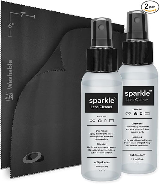 Sparkle Anti-Reflective Lens Cleaner Spray kit | 2oz Glasses Cleaner Spray + by OPTIPAK