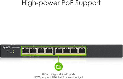 Zyxel 8 Port PoE Switch | Smart Managed | Gigabit Network Ethernet Switch | 8X - Image 2