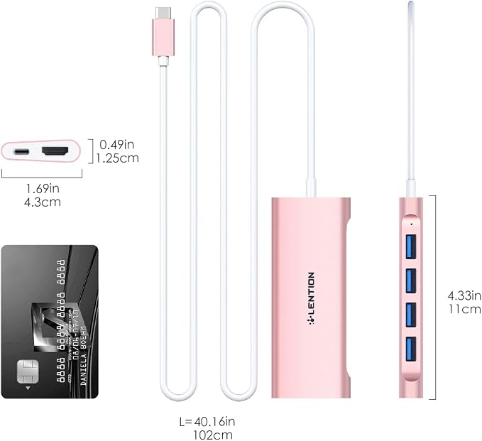 LENTION 3.3FT Long Cable USB C Multiport Hub - Image 6