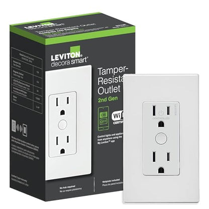 Leviton Decora Smart Outlet, Tamper-Resistant 15A, Wi-Fi 2nd Gen, Works by Leviton