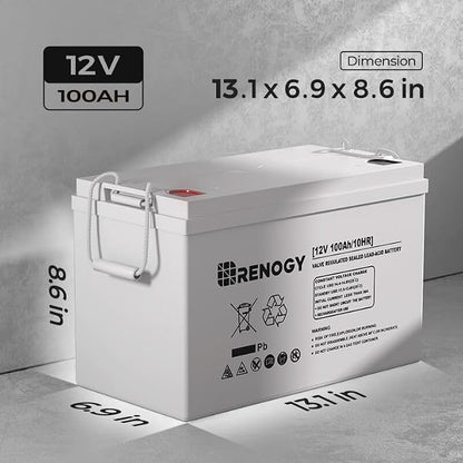 Renogy Deep Cycle AGM 12 Volt 100Ah Battery, 3% Self-Discharge Rate, 1100A Max - Image 2