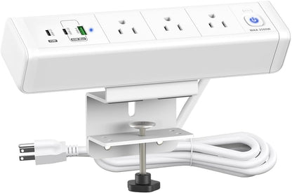 Desk Clamp Power Strip with 65W USB-C&USB A Ports 3 AC Outlet, Nightstand Edge by YYSKA