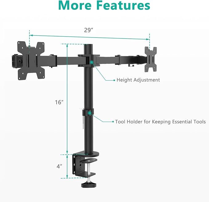 WALI Dual Monitor Stand for 13-27 inch Screens, Dual Monitor Mounts for 2 - Image 9