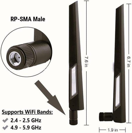Tri-Band WiFi Antenna 10dBi High Gain 2.4GHz, 6GHz | Pair of Black/Black | - Image 2