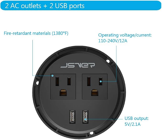 Desktop Power Grommet JSVER Mini Desktop Power Strip Hide Recessed Power - Image 5