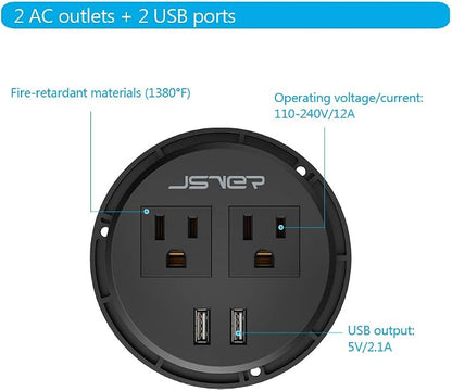 Desktop Power Grommet JSVER Mini Desktop Power Strip Hide Recessed Power - Image 5