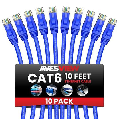 CAT 6 10 ft Ethernet Cable, Indoor High-Speed 10Gbps Snagless Long CAT6 10FT by AvesView