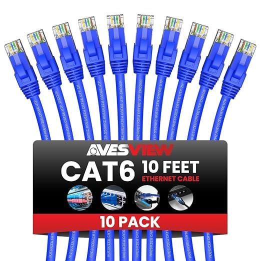 CAT 6 10 ft Ethernet Cable, Indoor High-Speed 10Gbps Snagless Long CAT6 10FT by AvesView