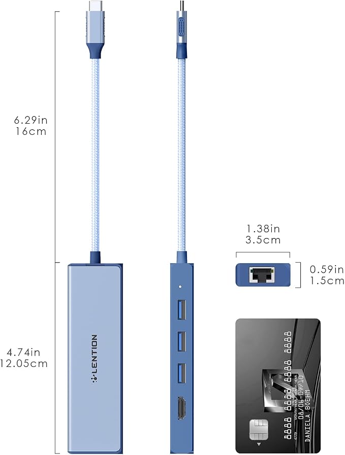 LENTION USB C Hub with Gigabit Ethernet Adapter, 4K HDMI, 3 USB 3.0 - Image 8