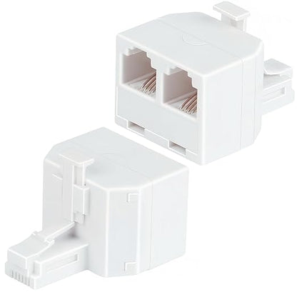 Phone Line Splitter, 2 Pack RJ11 6P4C Telephone Jack Adapter 1 Male to Dual by Telehybrid