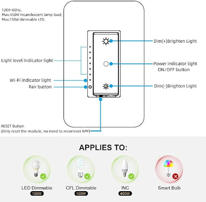 Nexete Smart Wi-Fi Dimmer Switch, Dim Lighting from Anywhere, 3-Way/Single Pole - Image 8