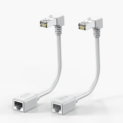 2Pack 90 Degree CAT6 Ethernet Extension Cable White Short Cat 6 Cable Extender by JUXINICE