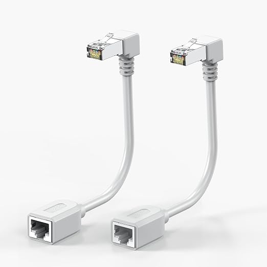 2Pack 90 Degree CAT6 Ethernet Extension Cable White Short Cat 6 Cable Extender by JUXINICE