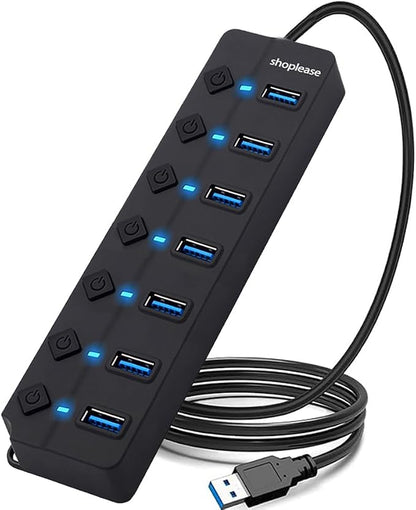 7-Port USB 3.0 Hub with Individual Power Switches and Lights, High-Speed Data by shoplease