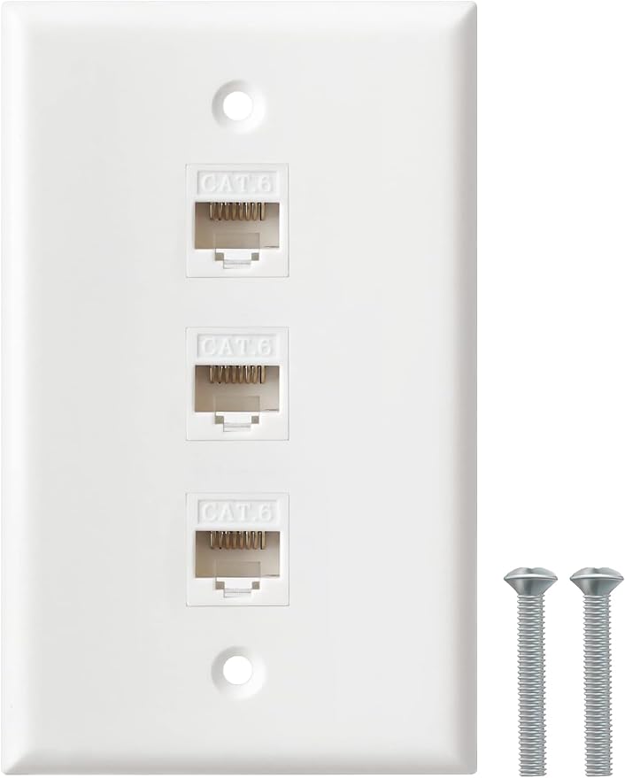 Ethernet Wall Plate, 3 Port Cat6 RJ45 Keystone Inline Coupler Wall Plate by BNPUHIU