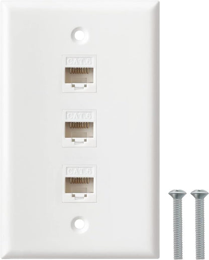 Ethernet Wall Plate, 3 Port Cat6 RJ45 Keystone Inline Coupler Wall Plate by BNPUHIU
