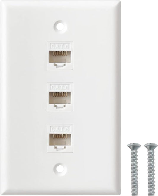 Ethernet Wall Plate, 3 Port Cat6 RJ45 Keystone Inline Coupler Wall Plate by BNPUHIU