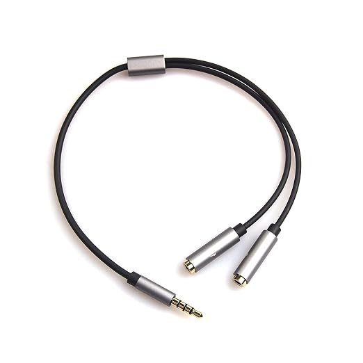REXUS Grey 3.5mm Y Splitter Stereo Audio Cable 4-Pole Male to 2 Female by REXUS