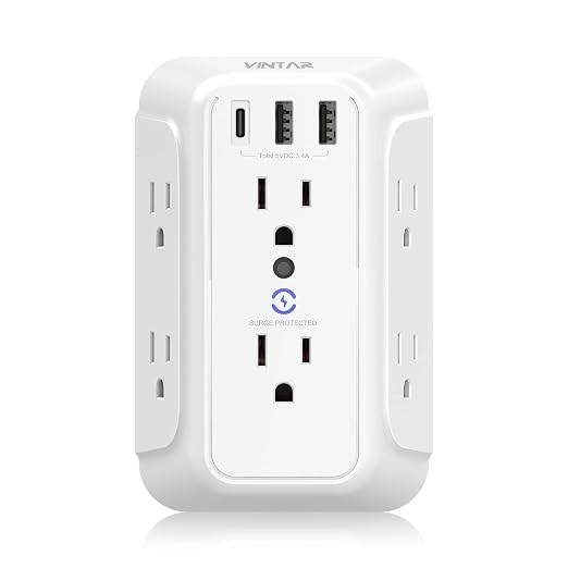Wall Charger, Surge Protector, 6 Outlet Extender by VINTAR