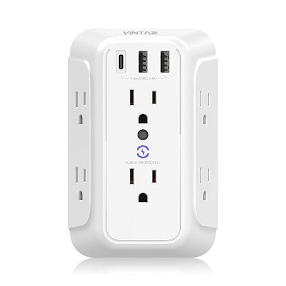 Wall Charger, Surge Protector, 6 Outlet Extender by VINTAR