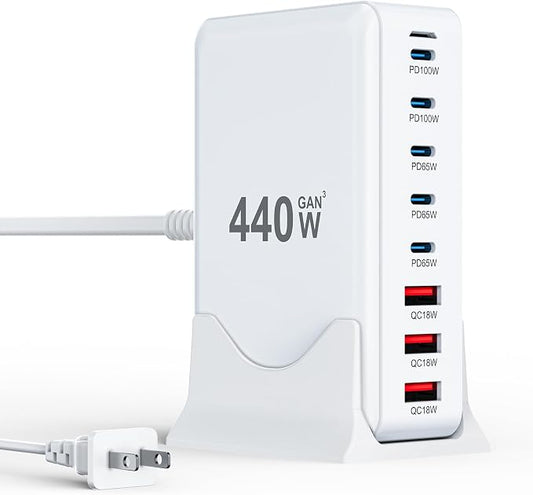 USB C Charger Block 440W Charging Station Hub, 8 Port GaN III Fast Charging by BODSEIEOU