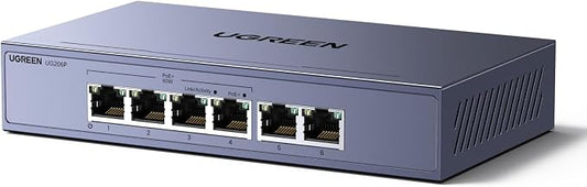 UGREEN Ethernet Switch, 6 Port PoE Switch, 4 PoE+@60W and 2 Gigabit Uplink by UGREEN