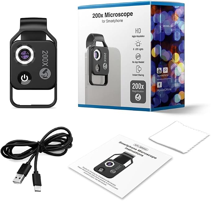 200X Magnification Microscope Lens withCPL Mobile LED Light Micro Pocket Macro - Image 6