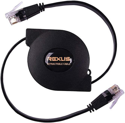 REXUS Retractable Cat 6 Flat Ethernet Network Cable 3.3 FT, 10 Gigabit High by REXUS