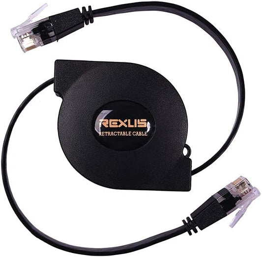 REXUS Retractable Cat 6 Flat Ethernet Network Cable 3.3 FT, 10 Gigabit High by REXUS