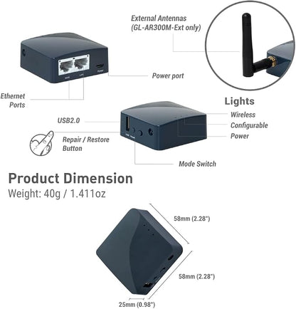 GL.iNet GL-AR300M16-Ext Portable Mini Travel Wireless Pocket Router - Image 2