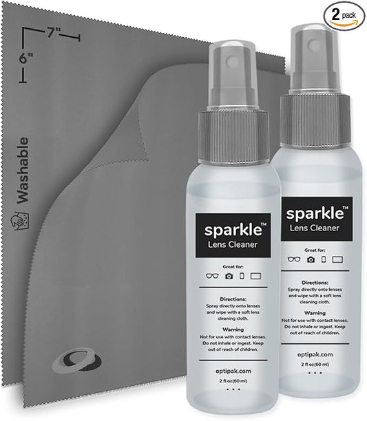 Sparkle Anti-Reflective Lens Cleaner Spray kit | 2oz Glasses Cleaner Spray + by OPTIPAK