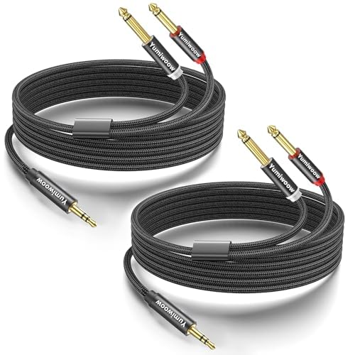 2Pack 16Ft 3.5mm TRS to Dual 6.35mm Stereo Cable 1/8 TRS to Dual 6.35mm 1/4 TS by Yumiwoow