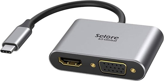 USB C to HDMI VGA Adapter, USB Type C to VGA HDMI Thunderbolt 3 VGA Adapter by SeloreS-Global