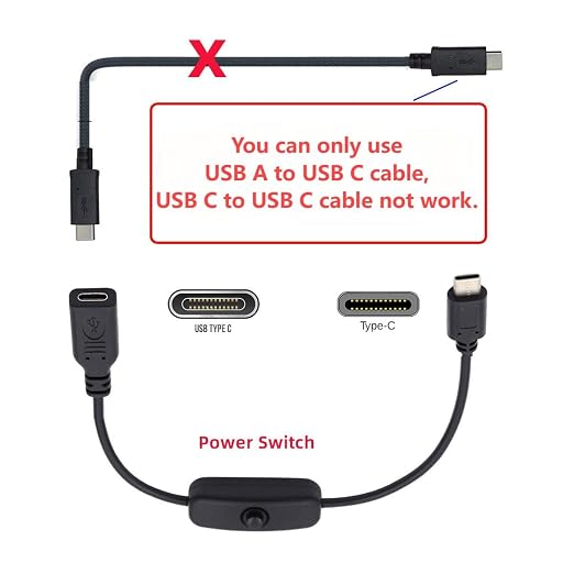 chenyang USB C Power Switch Extension Cable USB C Male to Female - Image 2