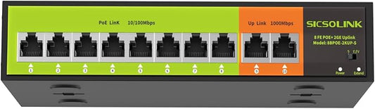 POE Switch with 2 gigabit Uplink, 8 Ports 100Mbps PoE+ Switch, IEEE802.3af/at by SICSOLINK