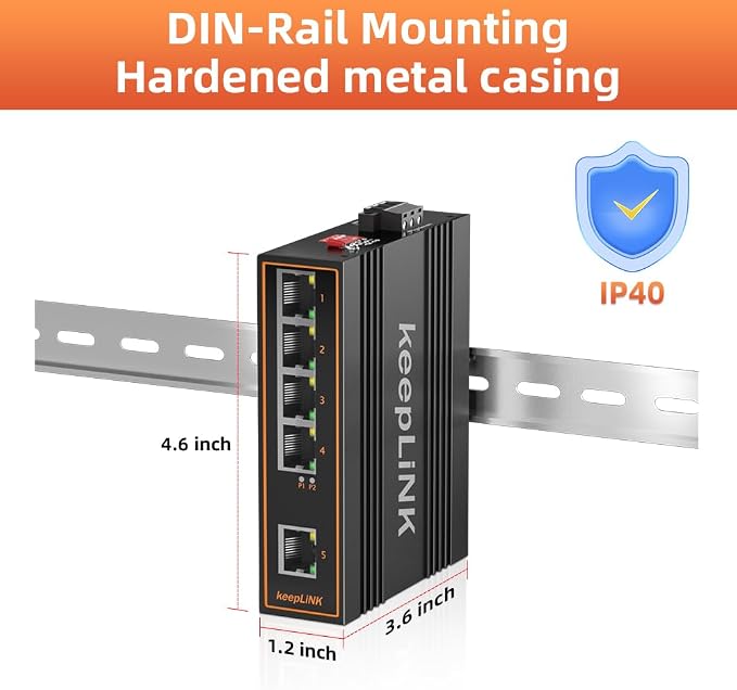 5 Port Gigabit Industrial PoE Switch Unmanaged, 125W Ethernet Din Rail Switch - Image 3