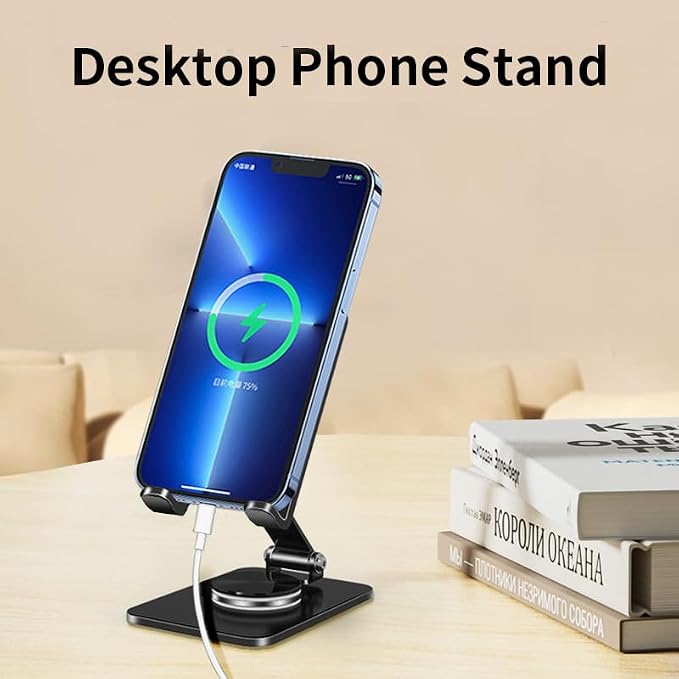 Adjustable Phone Stand with 360 Rotating Base Portable Foldable Carbon Steel - Image 3